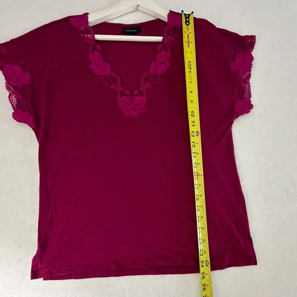 Natori Zen Medium Floral Short Sleeve Pajama Set Heather Night Berry Lace
